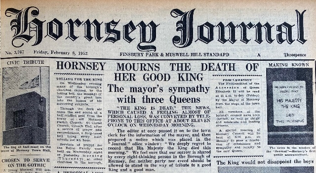 Hornsey Journal Front page 8.2.52 mourning death of king