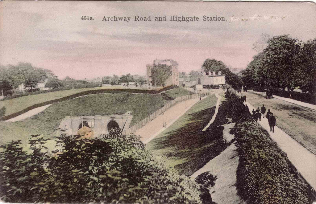 Postcard of Archway Road and Highgate Station