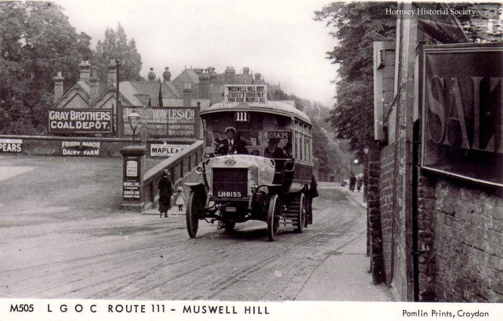 LGOC bus passes Muswell Hill Station