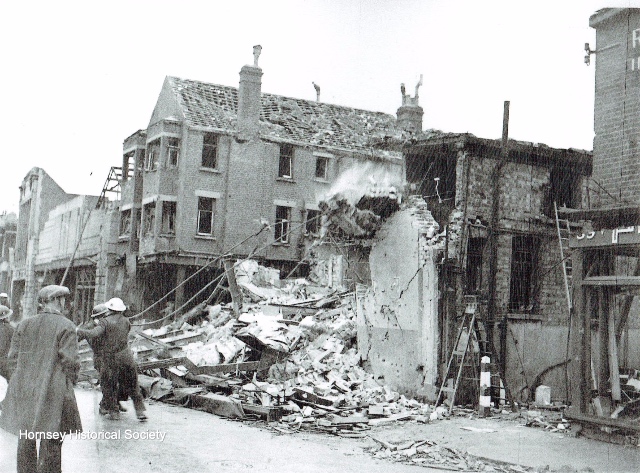 Bomb Damage in Tottenham Lane, 1944