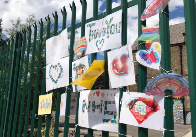 Thanks you NHS signs on school railings