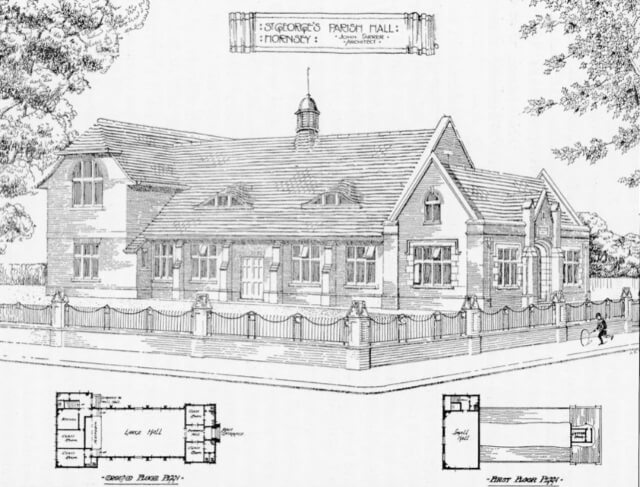 John Farrer's drawing of St George's Parish Hall, Hornsey