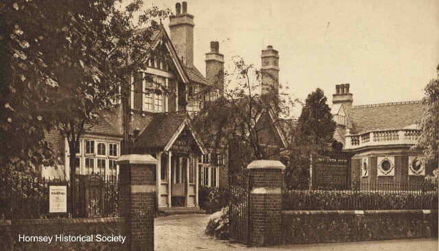 Hornsey Cottage Hospital, showing the side view of the war memorial