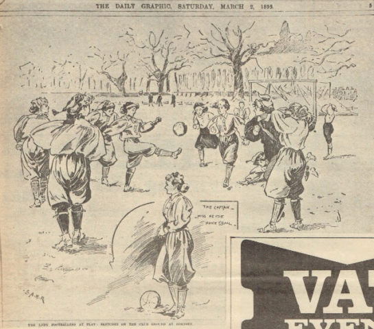 Drawing of lady footballers in Hornsey