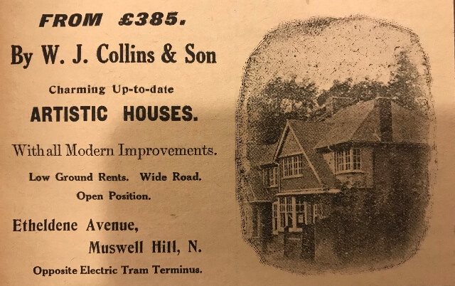 Advert for house from Muswell Hill Record, 21 February 1908