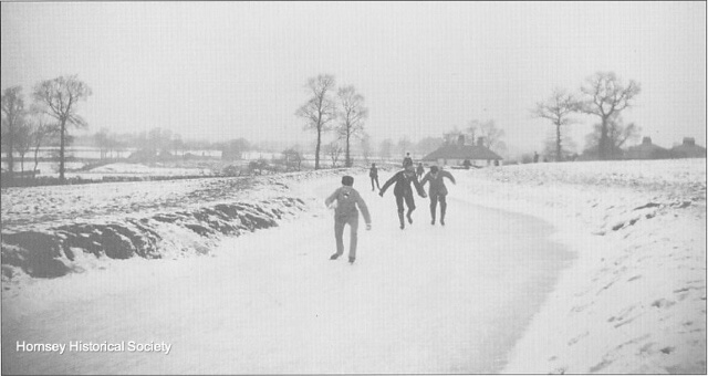 Skating on the New River, Wolves Lane, Wood Green/Palmers Green,  Tappenden, 1894