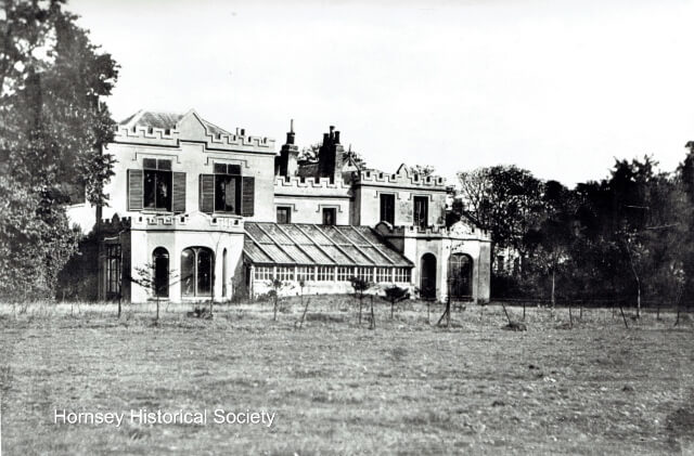 The castellated facade of Nightingale Hall, circa 1890