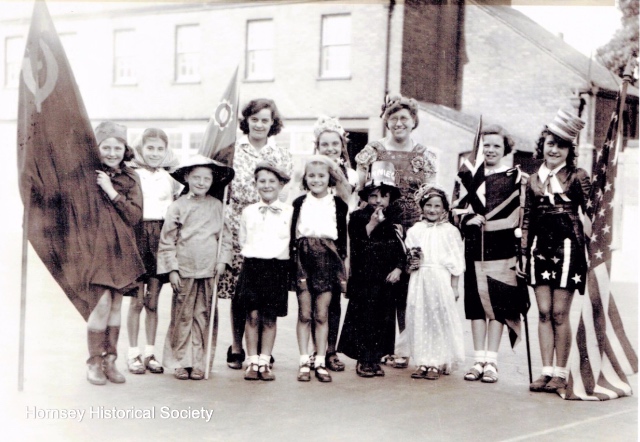 North Harringay School Celebrating VE Day, 12 May 1945