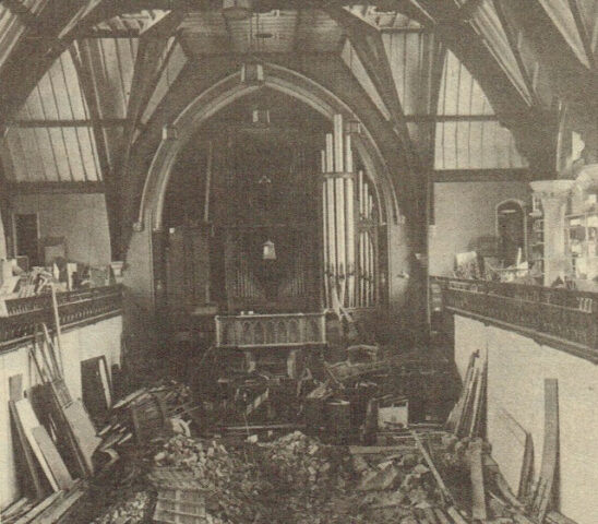 Demolished interior of Park Chapel, Crouch End, 1981