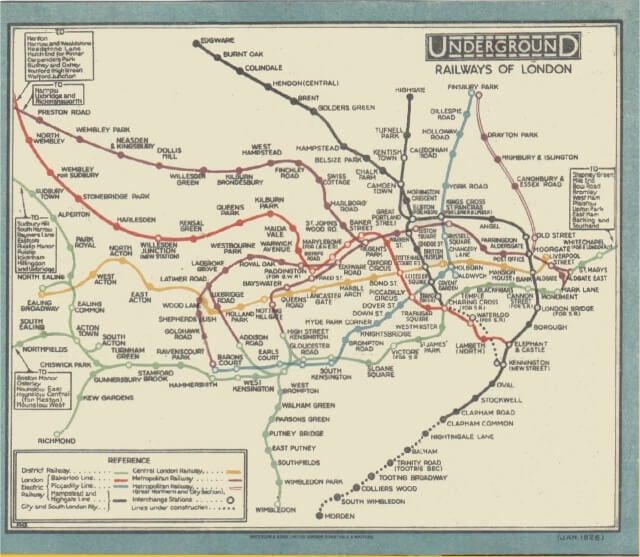 The London Underground, 1926, showing the two lines terminating at Finsbury Park