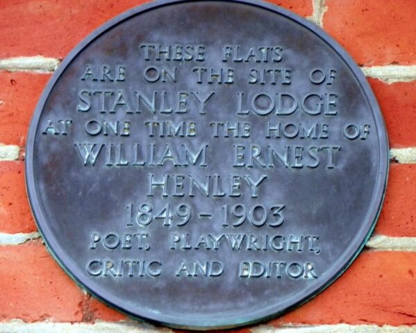 WE Henley Plaque on wall of 'Nayland Rock' 80-82 Tetherdown