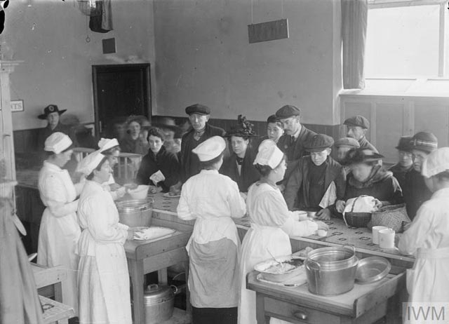 Female cooks serving the public at a National Kitchen during the First World War